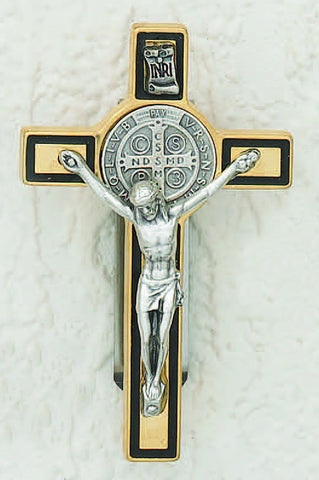 Saint Benedict Gold/Black Cross- 3 inch with clip - Beautiful Catholic Gifts
