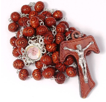 19" Pope Francis Tau Rosary (Wood) - Beautiful Catholic Gifts